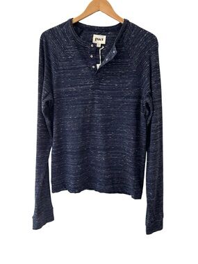 Pact men’s long sleeve Henley shirt S navy melange lightweight cotton snap NWT